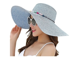 2026-sombrero De Paja Con Ala Ancha Linjou Para Mujer Plegable Upf 50+ (azul)