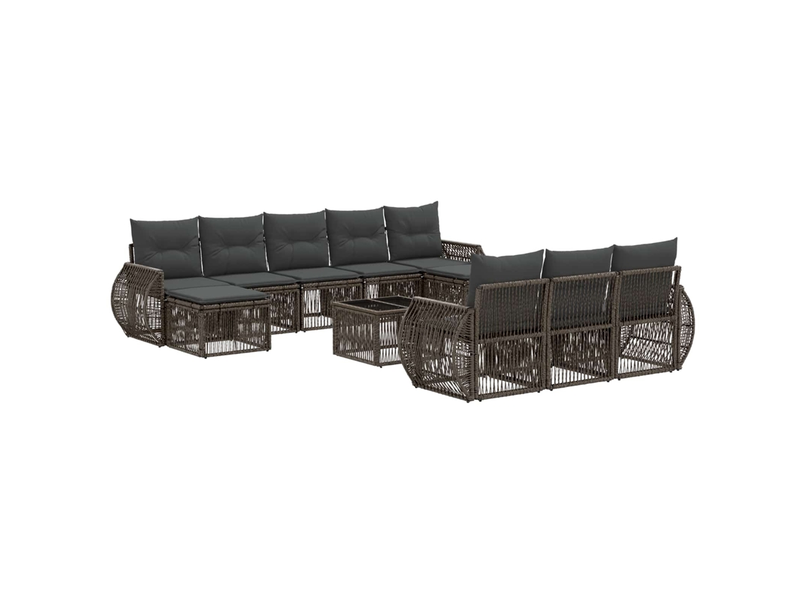 Vidaxl Conjunto De Sofá De Jardim 11 Pcs Cinza E Cinza Escuro Vime Pe