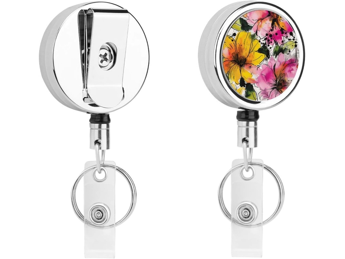 Porta Crachá Retrátil Com Estampa Floral Vibrante, Clipe Crachá, Suporte Retrátil, Porta Cartão De Identificação