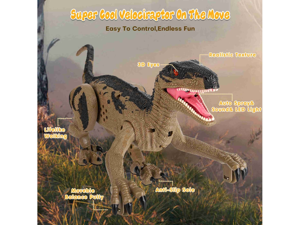 Bj-dinossauro De Controle Remoto Realista Recarregável 2.4ghz Com Som E Spray, Presente De Aniversário