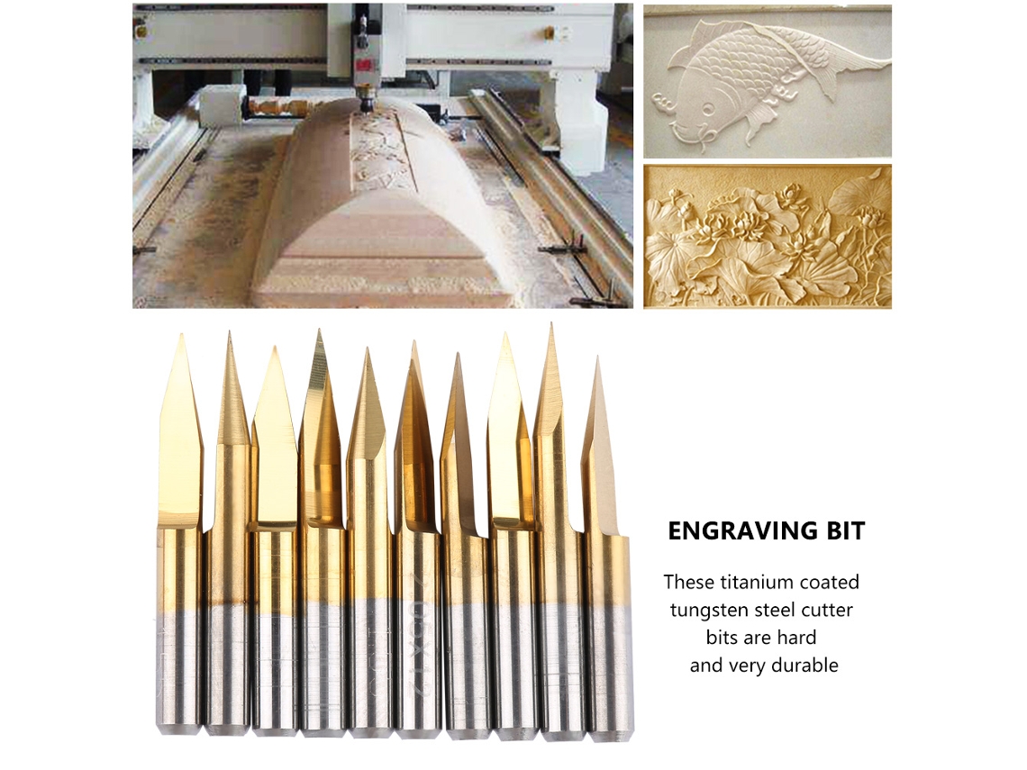 Laxiscreed Pack De 10 Pontas De Tungstênio Com Revestimento De Titânio Para Cnc E Madeira