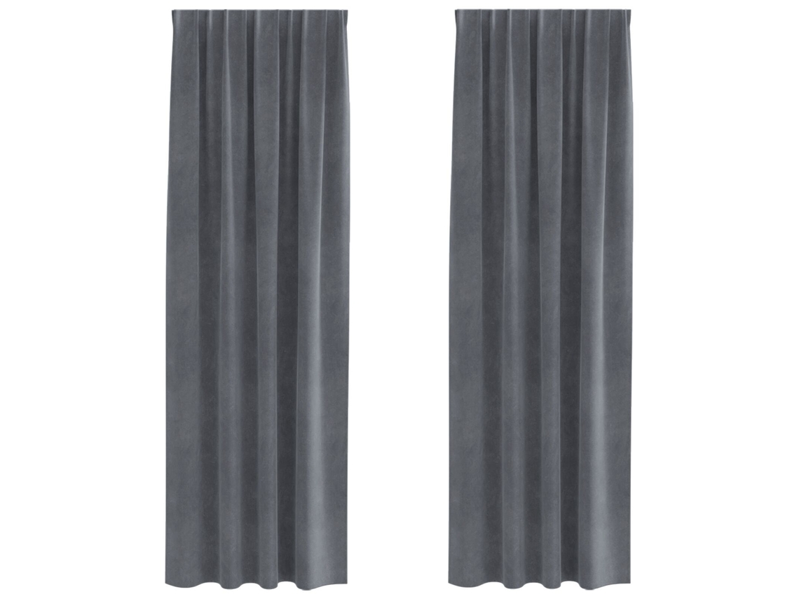 Conjunto 2 Cortinas Opacas Vidaxl Cinzento-claro Veludo (140 X 225 Cm)