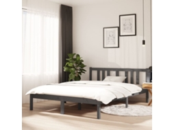 Estrutura De Cama Casal 135x190 Cm Madeira Maciça Cinzento