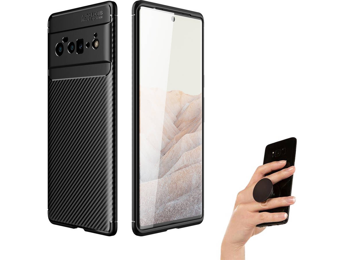 Capa Google Pixel 6 Pro Rugged Carbon Anti-Choque, e Popsocket Multifunção Preto
