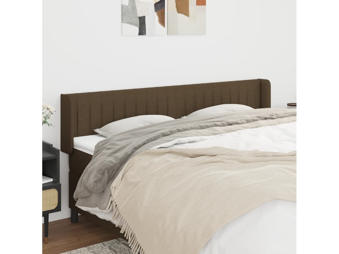 Vidaxl Cabeceira De Cama C/ Abas Tecido 183x16x78/88cm Castanho-escuro