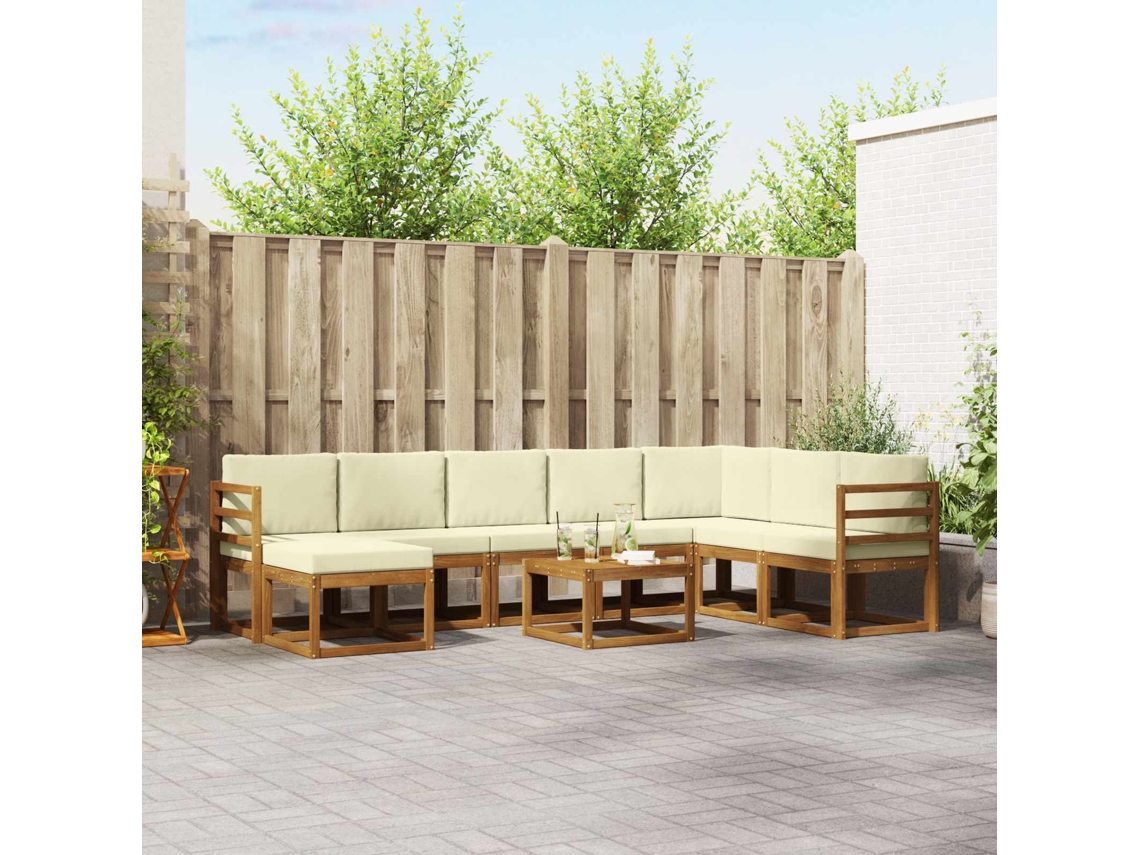 Vidaxl Conjunto De Sofás Para Exterior 9 Pcs Natural E Creme