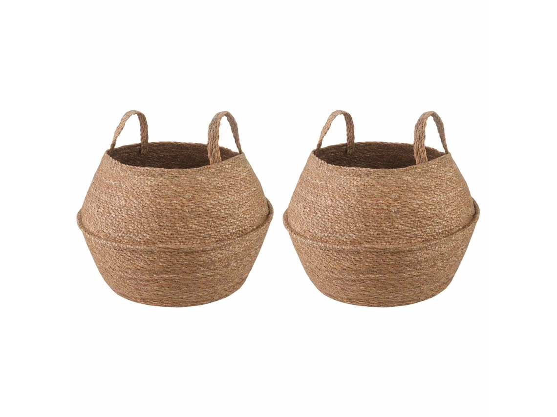 Vidaxl Cachepot Com Alças 2 Pcs Natural Ø 45 X 36 Cm 100% Erva Marinha