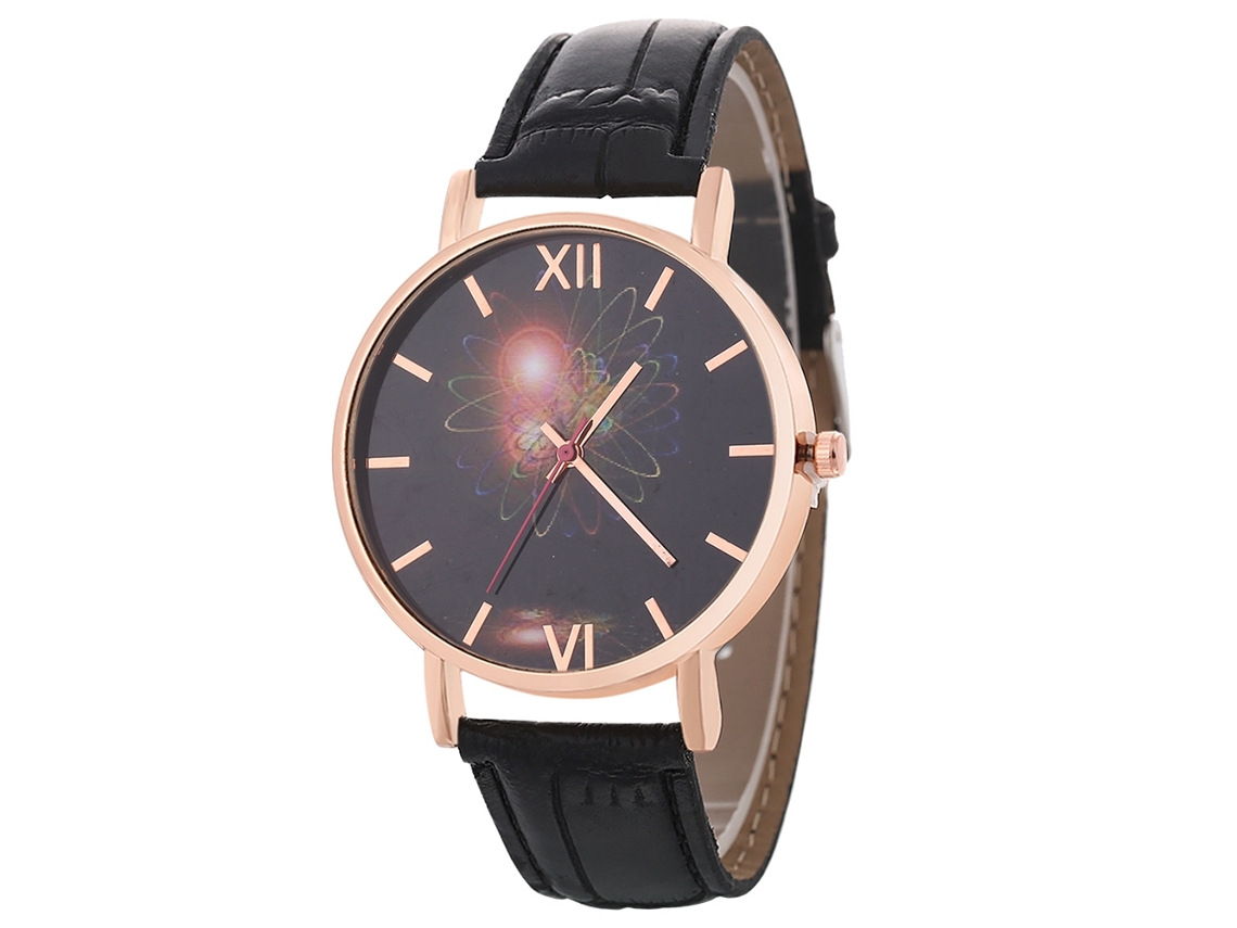 Reloj De Pulsera De Aleación Con Dial Redondo Analógico De Cuarzo Para Mujer Y Hombre Negro