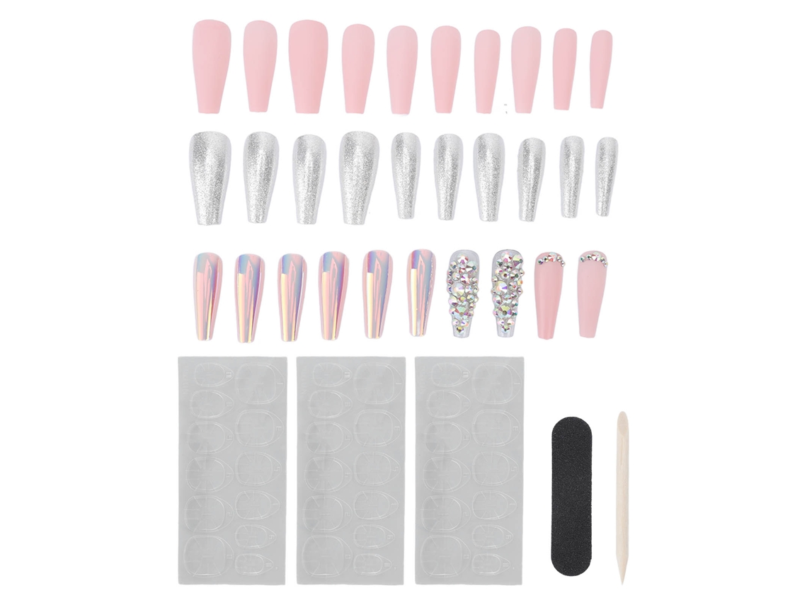 30pcs Unhas Falsas Longas Com Strass Brilhantes Para Mulheres E Meninas Festas E Encontros