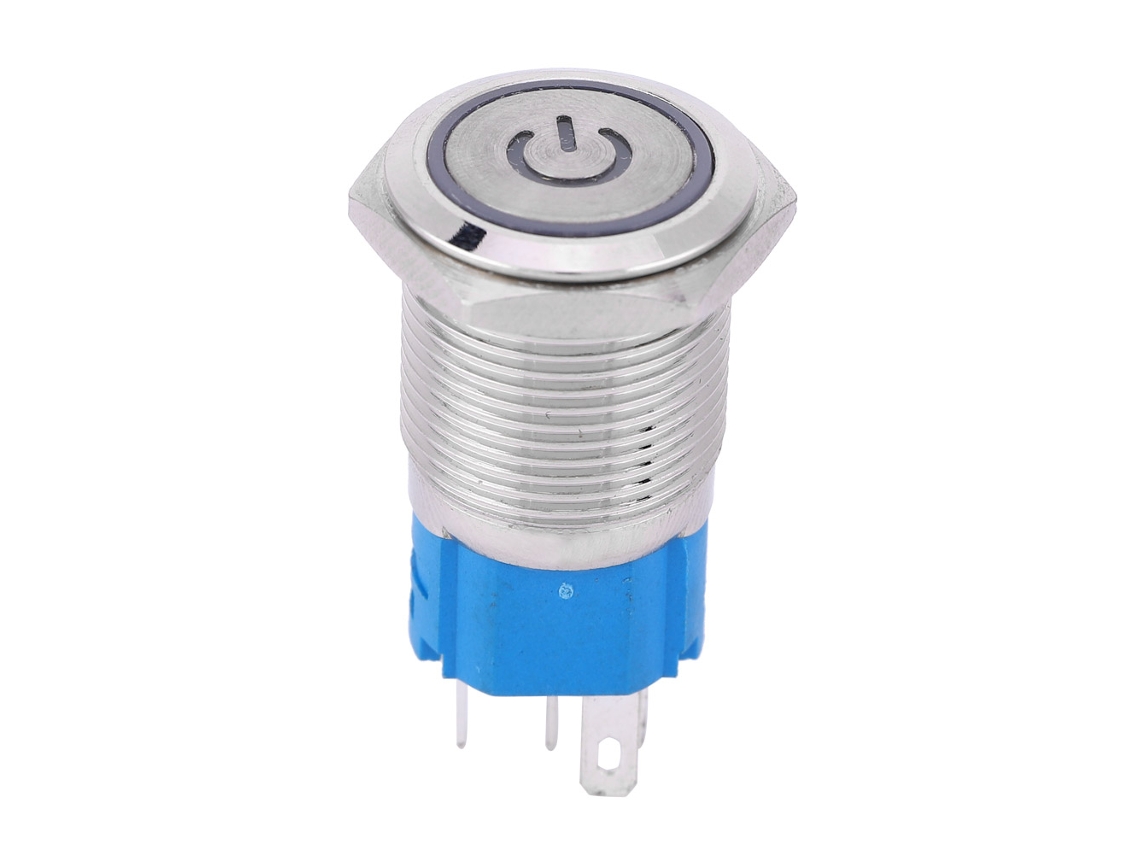 Botão De Pressão Metal Com Reset Automático Led Branco Simbolo De Energia 16mm 12v Carro Barco 1no 1nc
