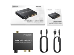 Conversor DAC digital para analógico Prozor de 192 kHz com controle de volume, conector de 3,5 mm para RCA estéreo analógico, SPDIF, Tosli Slowmoose