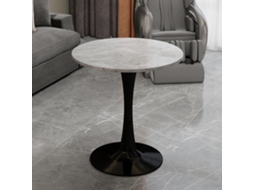 Mesa Centro Preta 70cm Mármore Cinza Claro, Mid-century, 2-4p.-mh