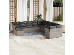 Vidaxl 11 Pcs Conjunto Sofás De Jardim C/ Almofadões Vime Pe Cinzento