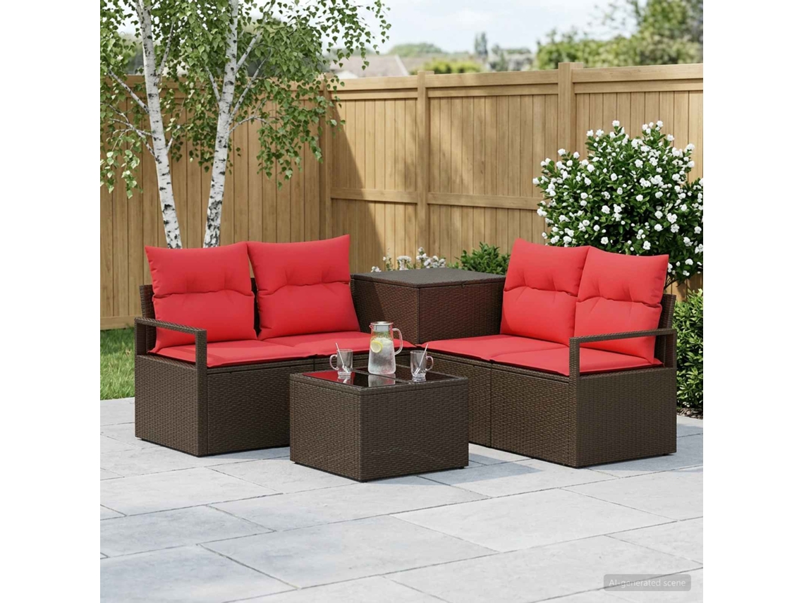 Vidaxl Conjunto De Sofás 6 Unid. Marrom E Vermelho