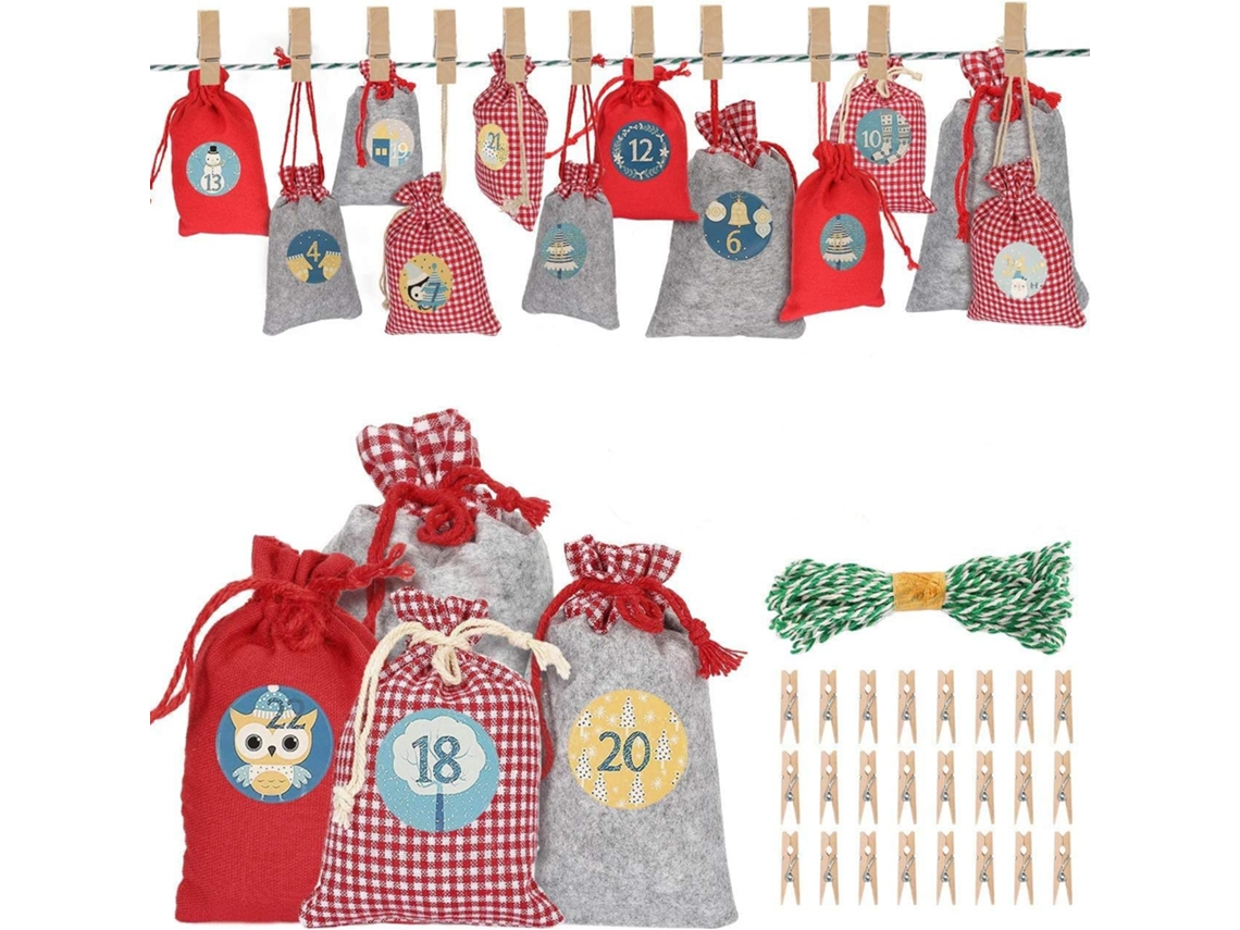 Calendário Do Advento Com Estampa Elegante De Natal, Sacolas De Linho Para Presente Para Decoração De Festas Em Casa, Bolsa Reutilizável Com Cordão, B