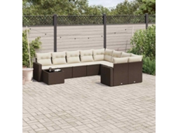 Vidaxl 10 Pcs Conj. Sofás Jardim Com Almofadões Vime Pe Castanho