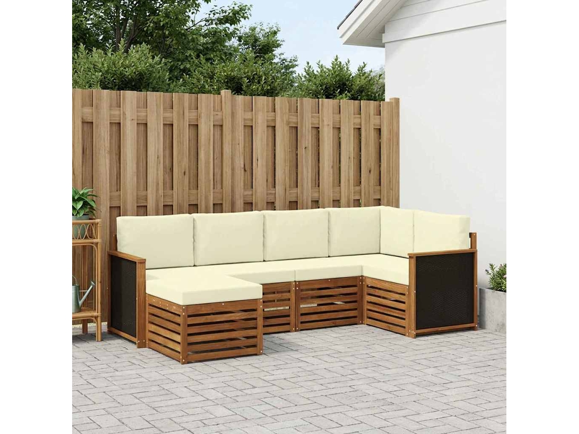 Vidaxl Conjunto De Sofás Para Exterior 5 Unid. Natural E Creme