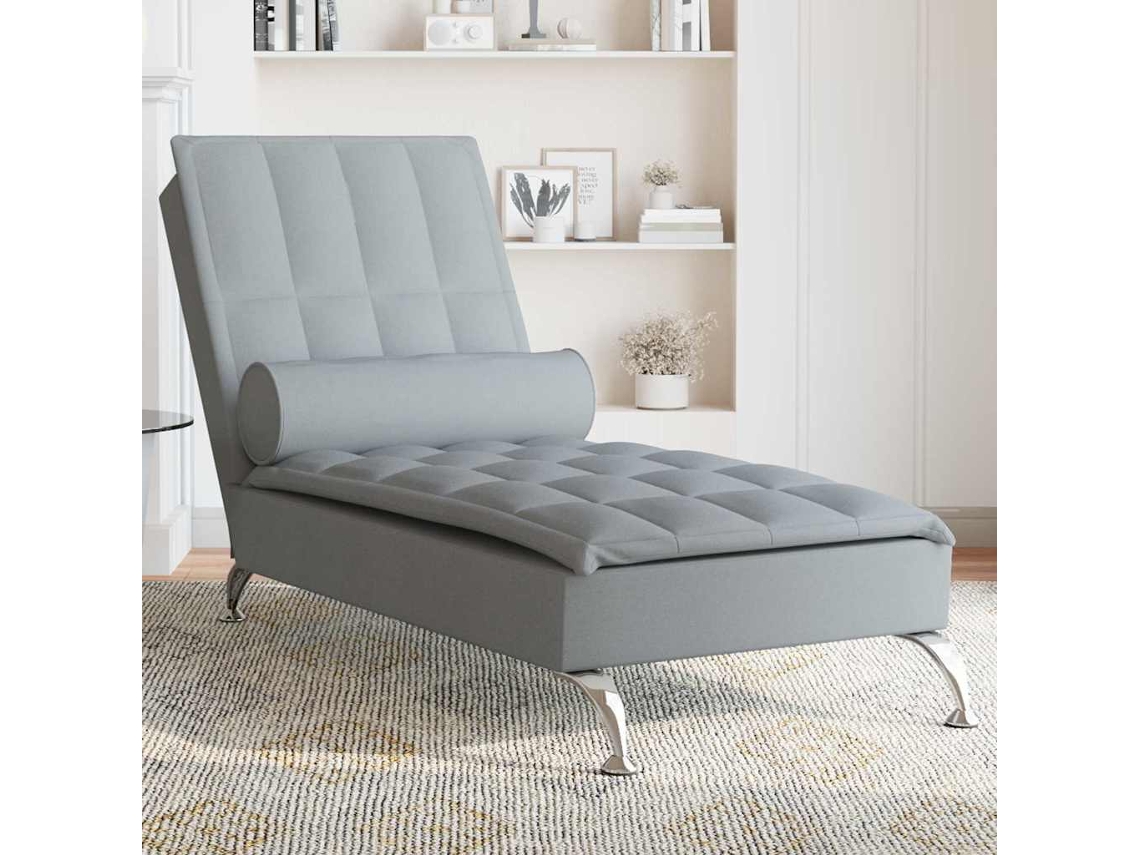Vidaxl Chaise Lounge De Massagem Com Rolo Tecido Cinzento-claro