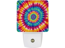 Luminária de parede noturna com estampa tie-dye, sensor de luminosidade, luz LED branca e lâmpada de baixo consumo.