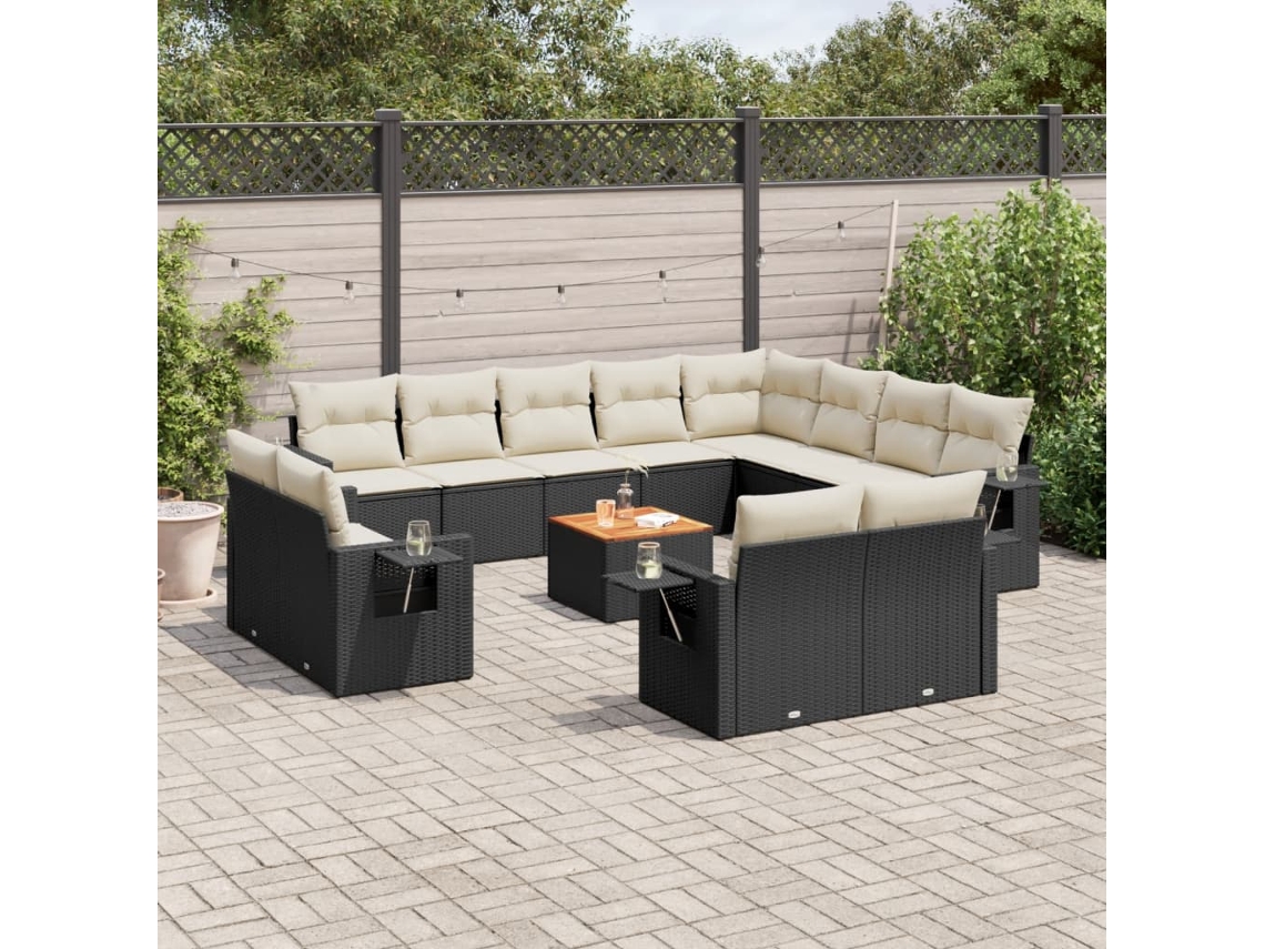Vidaxl 13 Pcs Conjunto De Sofás De Jardim Com Almofadões Vime Pe Preto