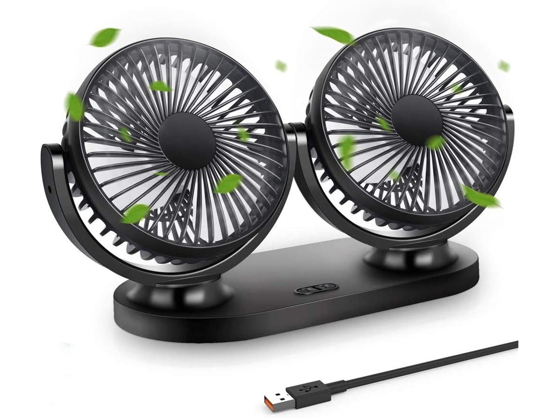 Mini Ventilador Usb Para Carro, Cabeça Dupla, Rotação De 360°, Rotação Horizontal De 180°, 3 Velocidades, Ventilador