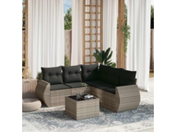 Vidaxl 6 Pcs Conj. Sofás Jardim Com Almofadões Vime Pe Cinzento-claro