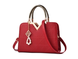 Bolsa Feminina de Couro Pu Grande Capacidade Bolsa de Ombro Lady com Pingente Vinho