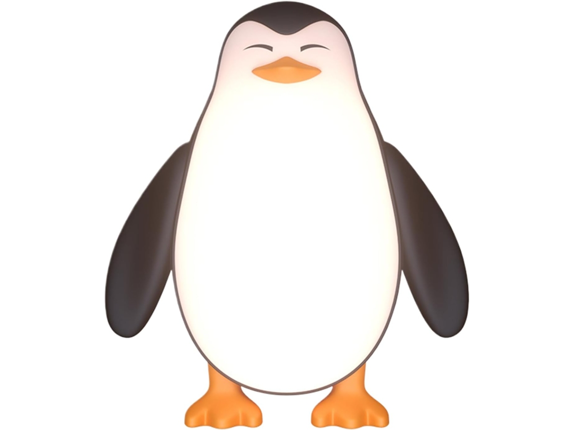 Luminária Pinguim com 3 níveis de intensidade e ajuste por toque.
