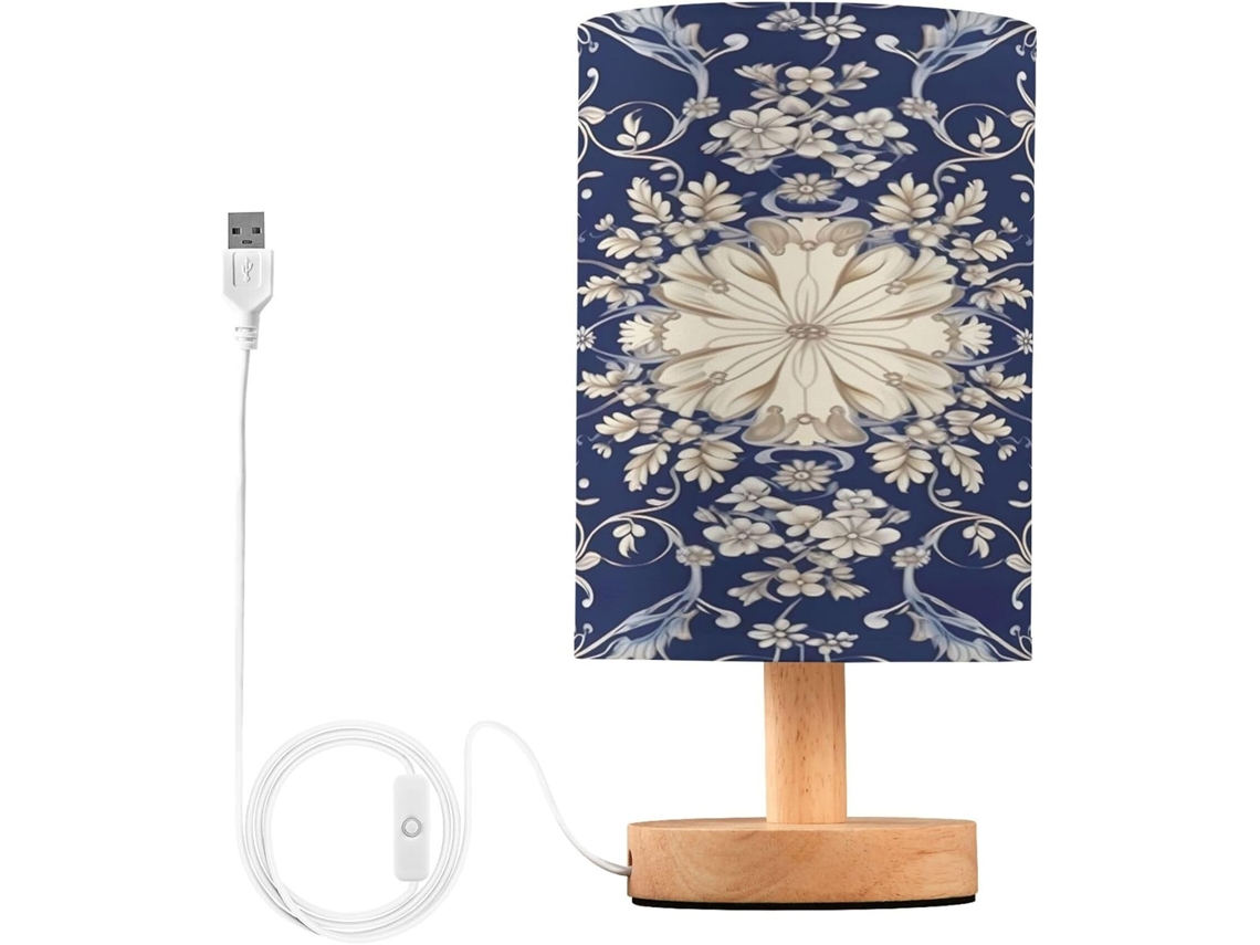 Abajur De Cabeceira Led Com Padrão Floral Ornamental Para Quarto, Luminária De Leitura Com Cúpula Tecido, Base De