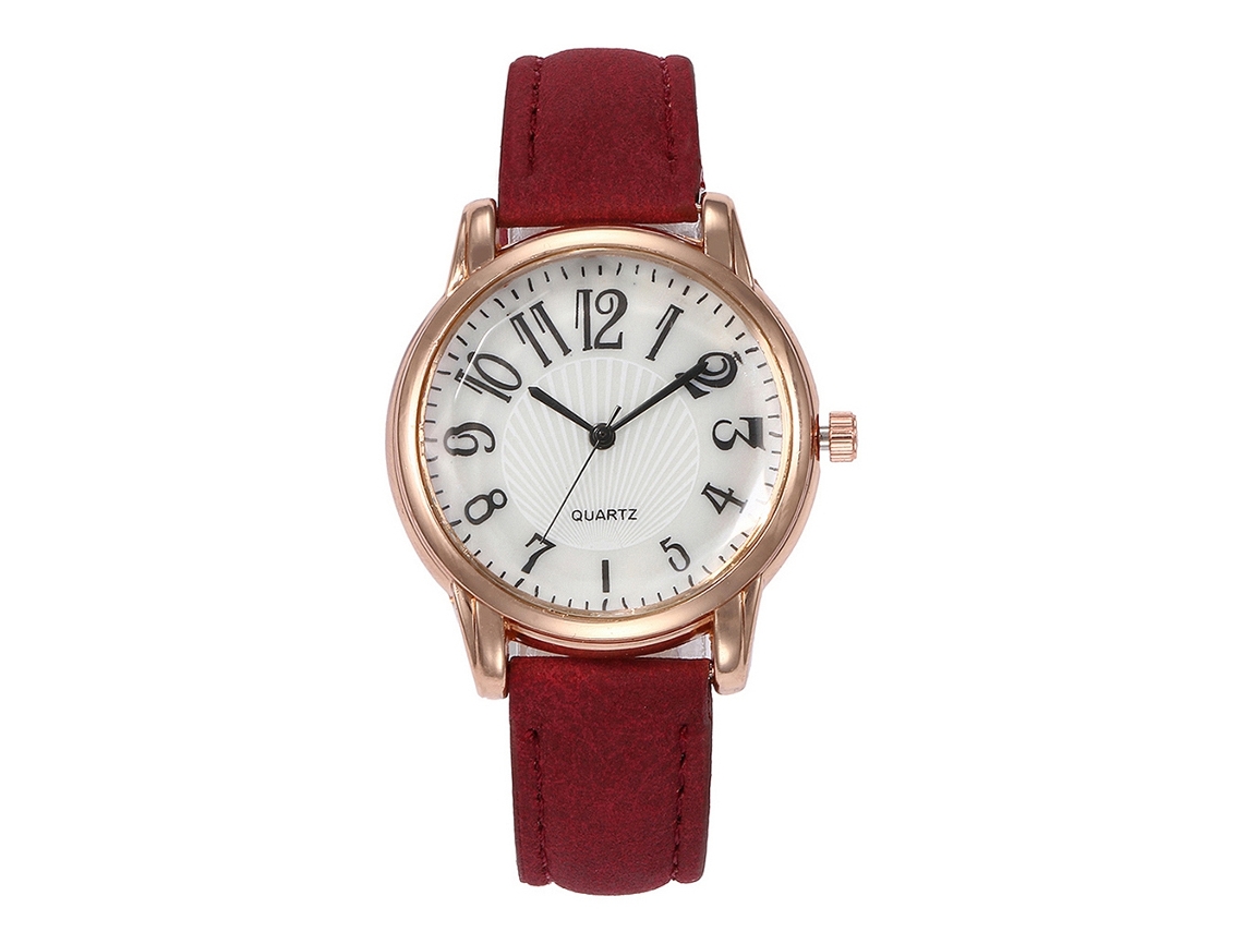 Relógio Feminino de Pulso Vansvar com Pulseira Pu e Mostrador Redondo Bordô