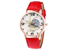Relógio Zhoulianfa Quartz com pulseira de couro PU, mostrador em formato de aranha, estilo casual unissex (vermelho)
