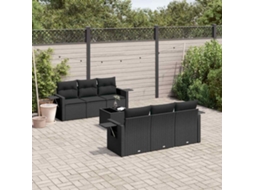 Vidaxl 7 Pcs Conjunto De Sofás P/ Jardim C/ Almofadões Vime Pe Preto