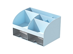 Caixa de organização para mesa multifuncional com gaveta transparente suporte para canetas, lápis e cartões azul com S/MARCA