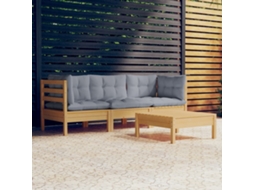 Vidaxl 4 Pcs Conjunto Lounge De Jardim C/ Almofadões Cinzentos Pinho