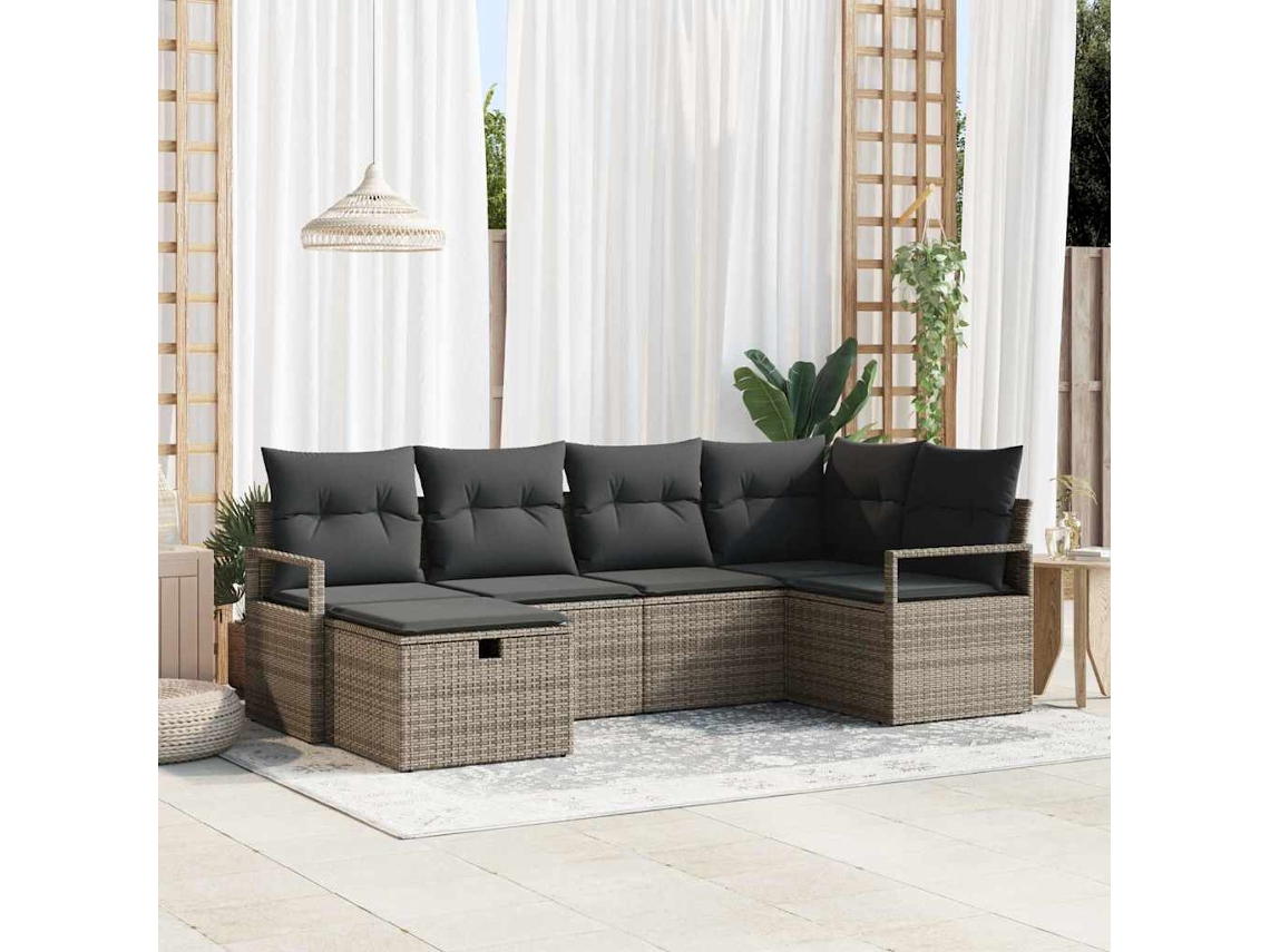 Vidaxl Conjunto De Sofá De Jardim 6 Unid. Cinzeto Vime Pe