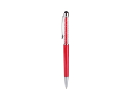 Caneta Estilo Capacitiva com cristal de alta transparência e strass vermelho