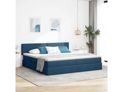 Vidaxl Cama Com Arrumação E Colchão Azul 200 X 200 Cm Veludo