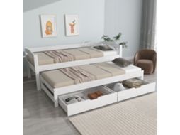 29596364waa Daybed 200x90/190x90cm, Deslizante Rodas, 2 Gavetas Mdf. Madeira Maciça Branca.-op