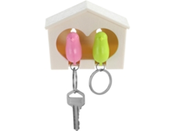 Chaveiro Casinha De Passarinho Branca Com 2 Marrons No Abdômen, Com Função De Apito E Acessório.