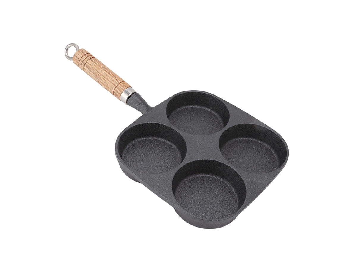 FRIGIDEIRA para Ovos, 4 Cups, Antiaderente, com Alça de Madeira, para Panquecas e Omeletes