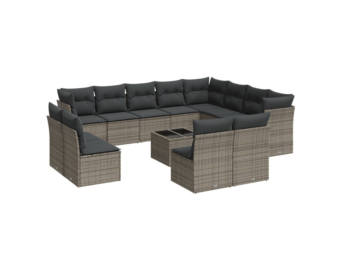 Maison Exclusive - 13 Pcs Conjunto Sofás P/ Jardim C/ Almofadões Vime Pe Cinzento