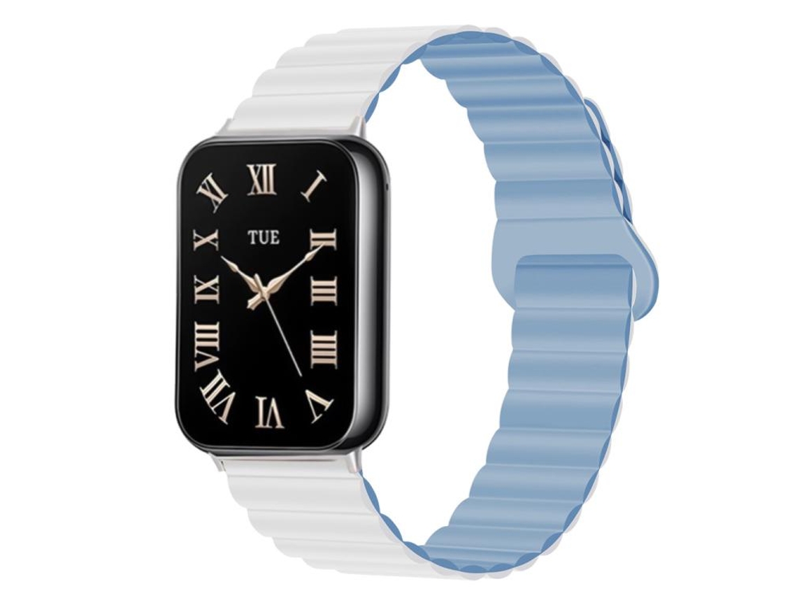 Bracelete para Redmi Watch 6 / 5 / 4 silicone magnético reversível com fecho duas cores branco e azul nebuloso XIAOMOYU