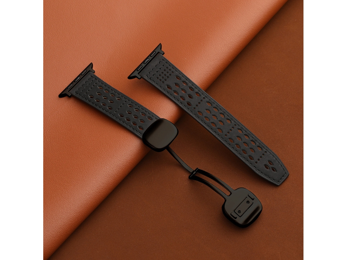 Pulseira Crazy Horse Couro compatível com Apple Watch e Huawei GT5, 22 mm, data magnética, respirável, preta.