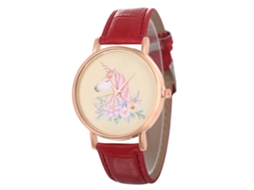 Relógio de Quartzo com Pulseira de Couro Estilo Simples Moderno para Jovens Amantes (vermelho)