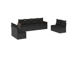 Conjunto de 8 Sofás de Jardim com Almofadões Vime Pe Preto MAISON EXCLUSIVE (8 pcs)