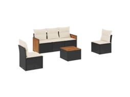 Conjunto de sofá de jardim 6 peças com almofadões Vime Pe Preto MAISON EXCLUSIVE (6 peças)
