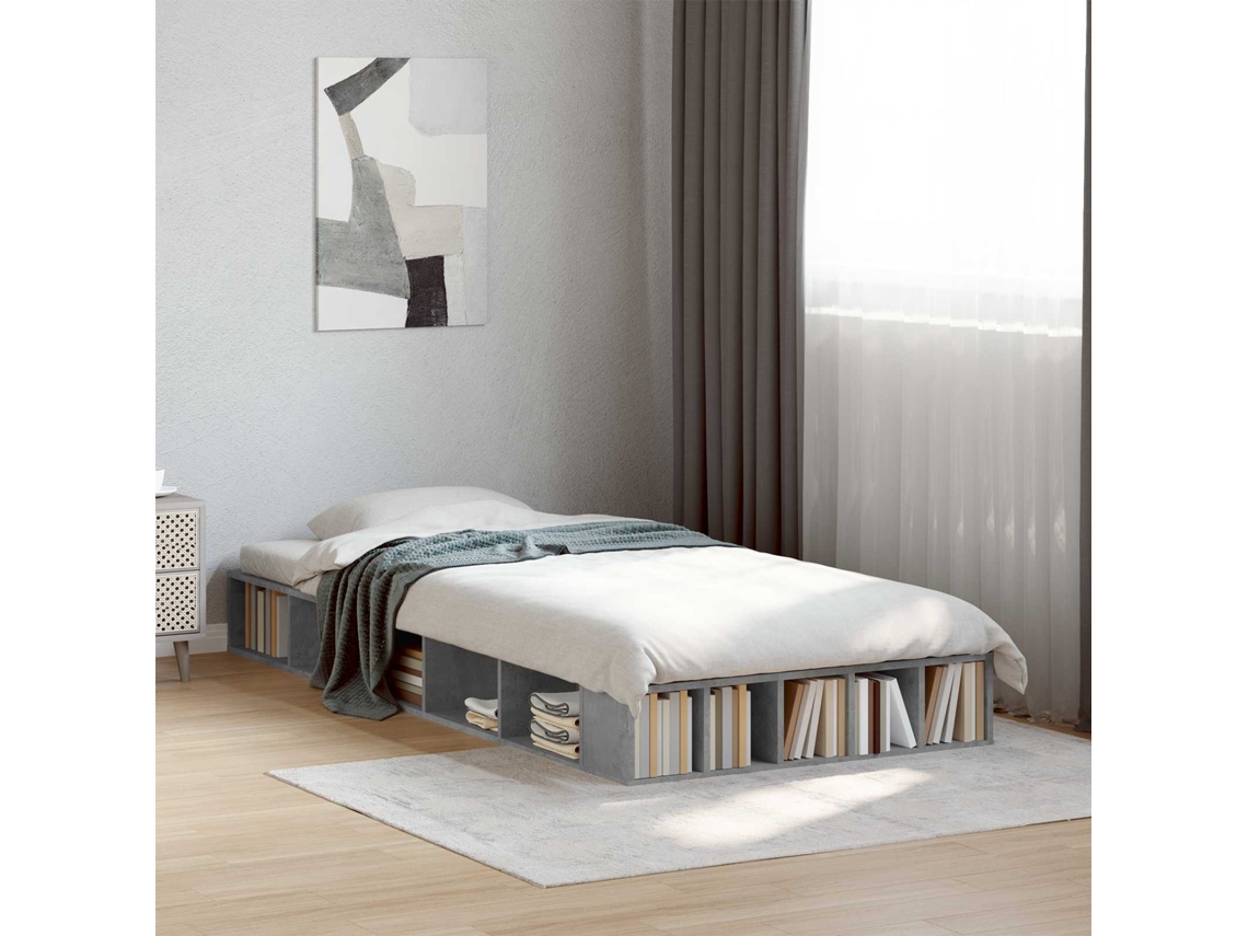 Vidaxl Estrutura De Cama Com Armazenamento Cinzento Cimento