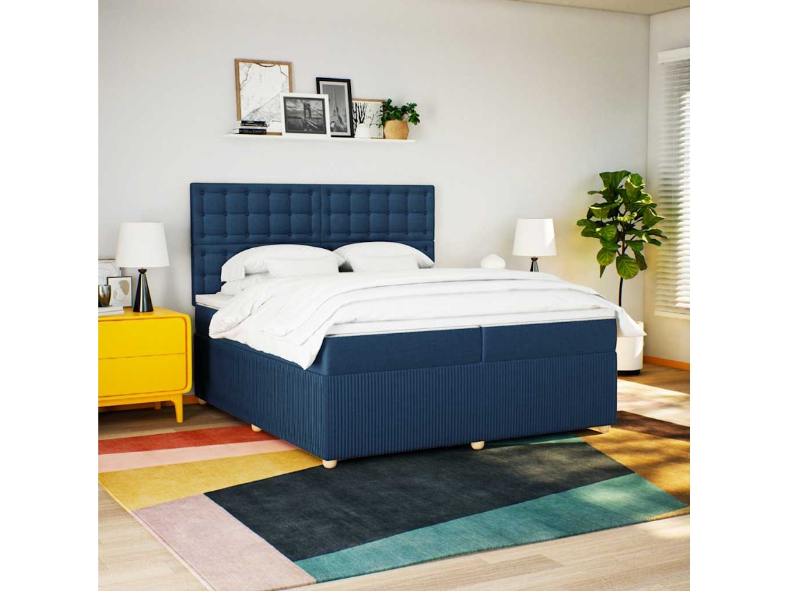 Vidaxl Cama Com Molas/colchão 200x200 Cm Tecido Azul