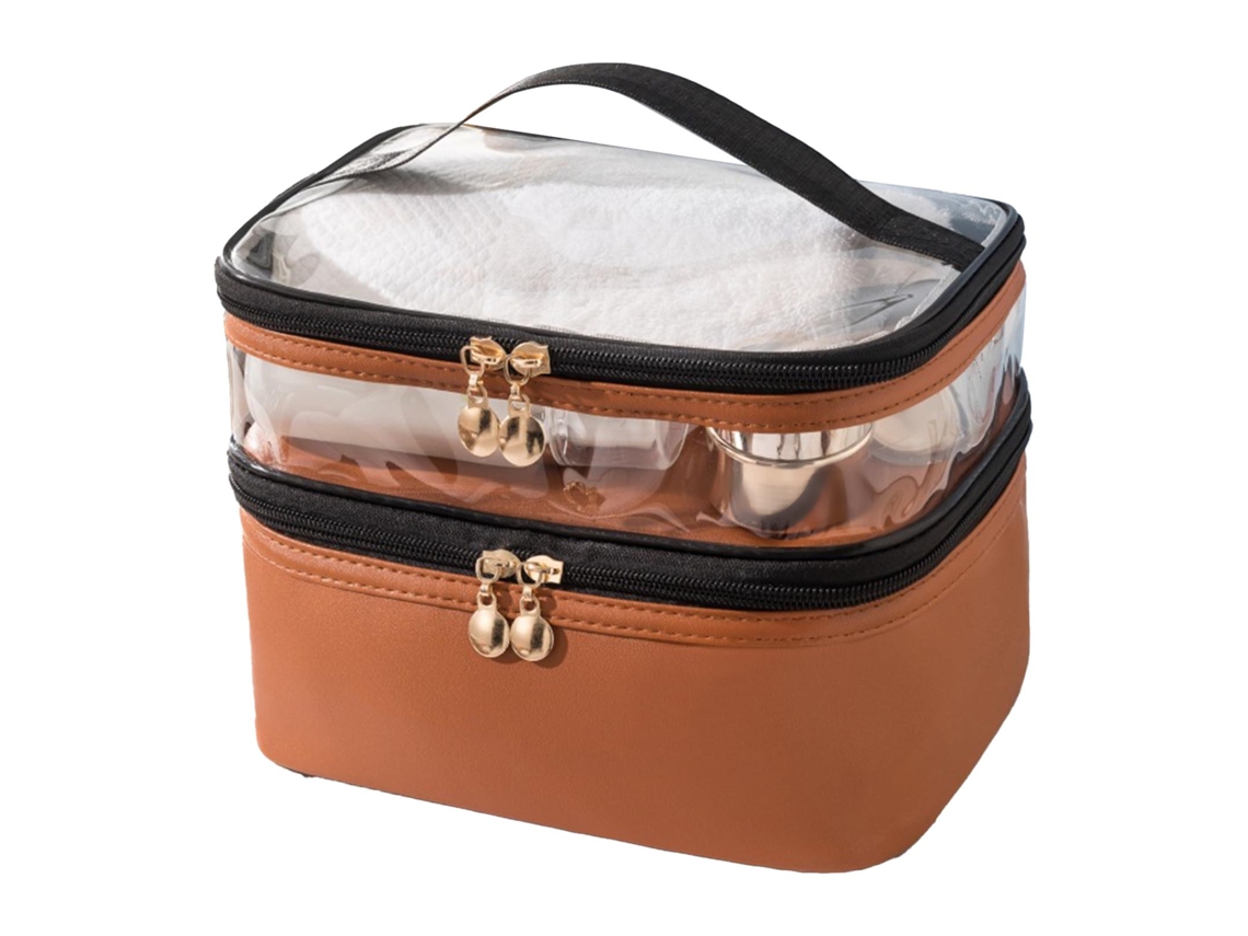 Bolsa de Maquiagem de Duas Camadas à Prova de Água Marrom | S/MARCA