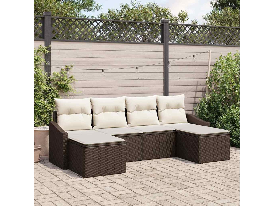 Vidaxl Conjunto De Sofás Com Almofada 6 Pcs Castanho Vime Pe